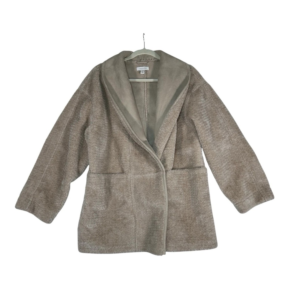 TOPSHOP Faux Shearling Teddy Car Coat Jacket Shawl Collar light tan US 8 M Cozy